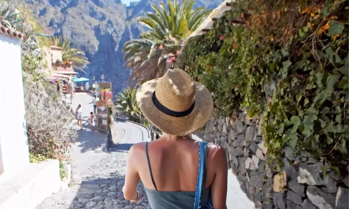 A luxury traveler in a tropical setting