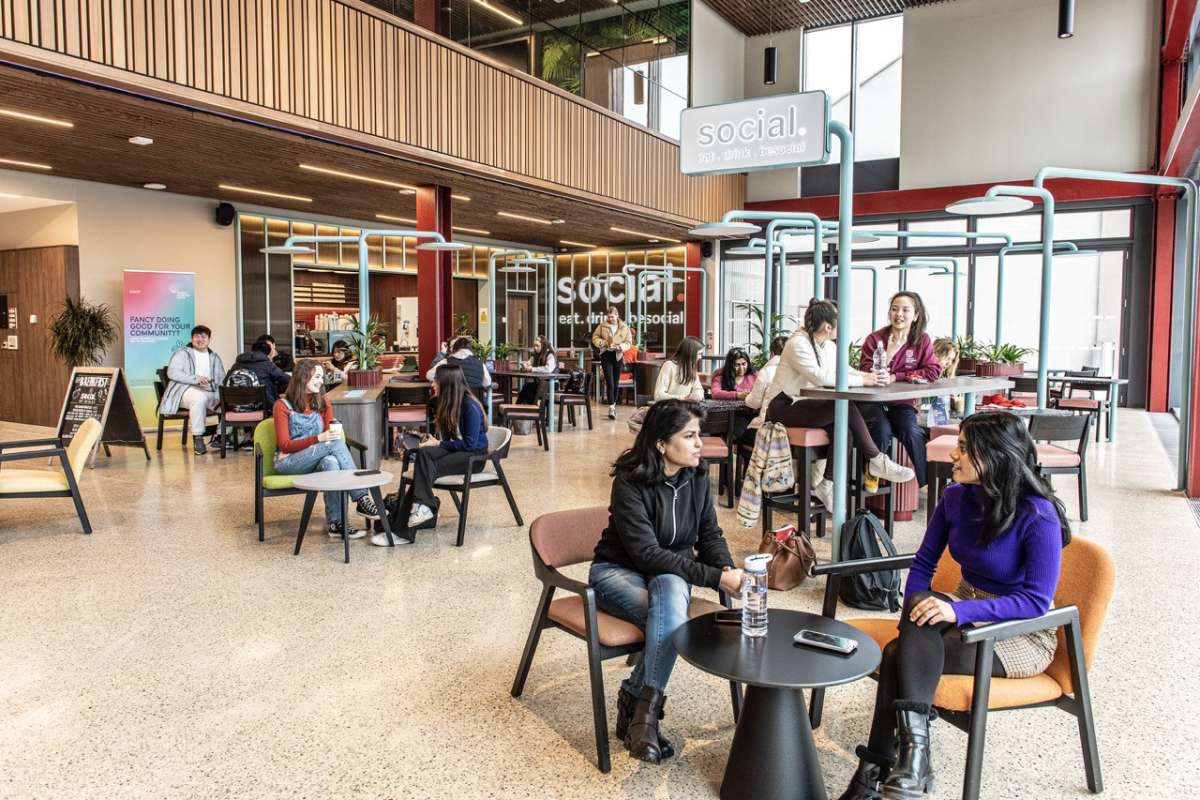 Students in Queen's University Belfast gathering space